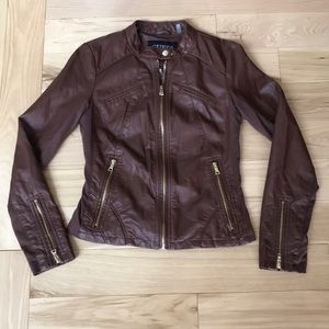 GUESS Brown leather jacket size S w/gold hardware